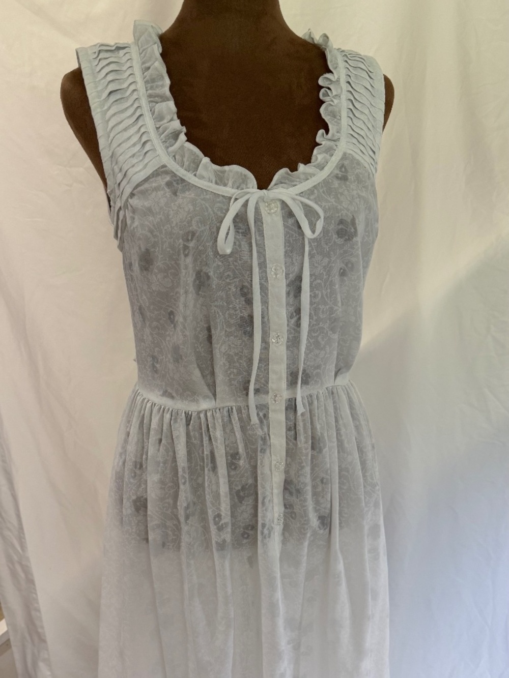 Vintage 80s White Moonglow Prairie Midi Dress Sheer Ruffle Cottagecore M